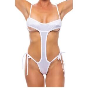 🦋B2G1🦋BODYZONE Shoulder & Side Tie Bodysuit WHITE | ONE SIZE | Dance Wear